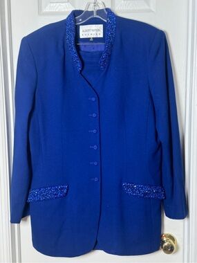 STUNNING Vintage Albert Nipon Evening Royal Blue Skirt Suit - Size 14
